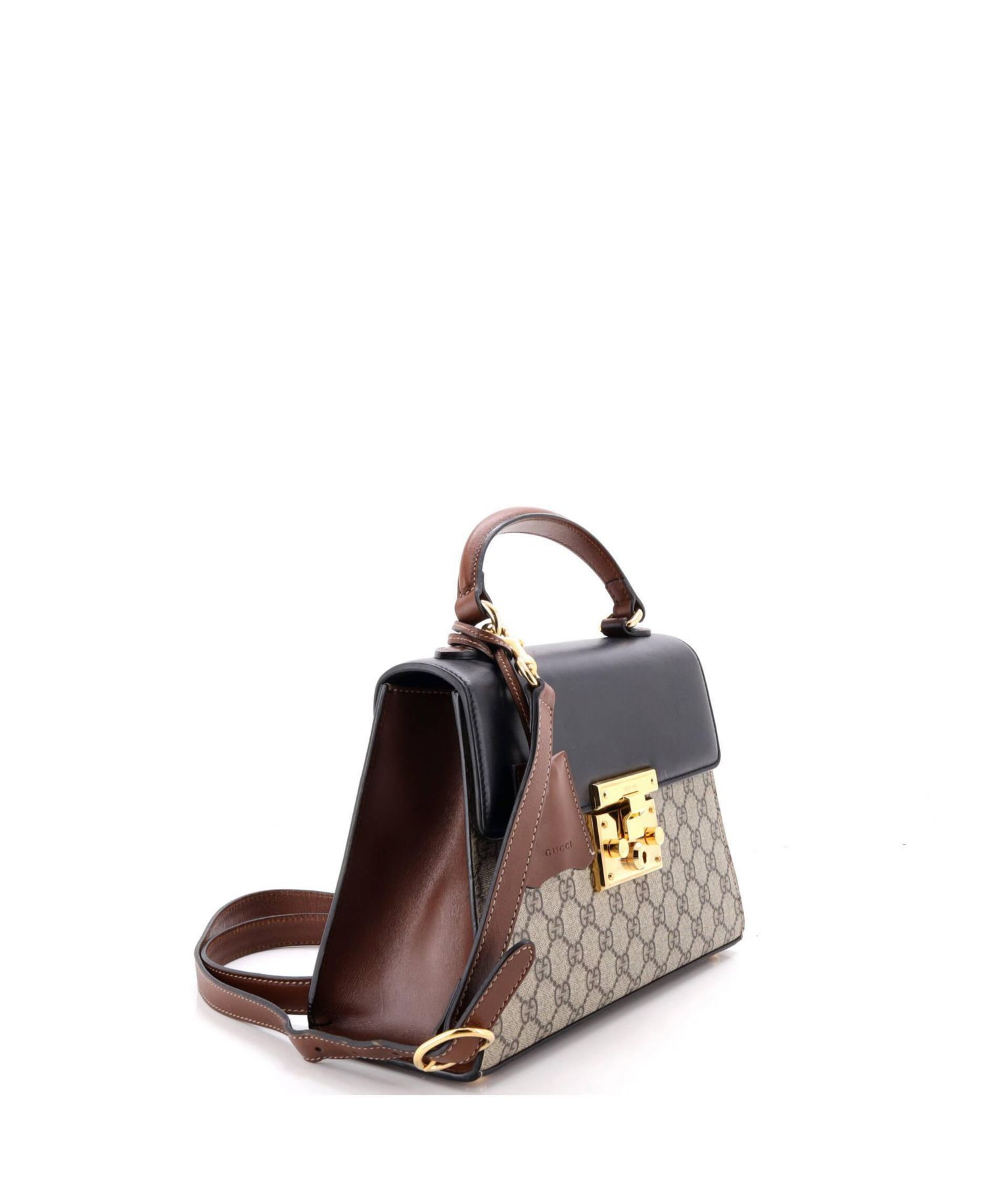 Small Padlock Top Handle Bag GG Coated Canvas and Leather