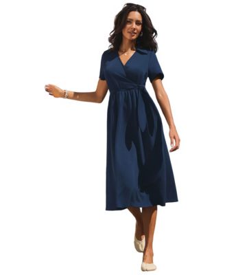 Women's Wrap Short-Sleeve Midi Dress