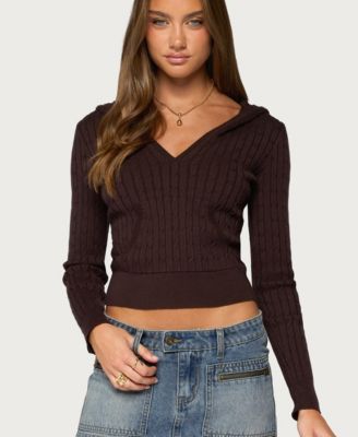 Women's Kimani Cable-Knit Hooded Cropped Sweater