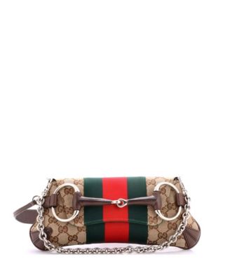 Small Horsebit NM Web Chain Clutch GG Canvas