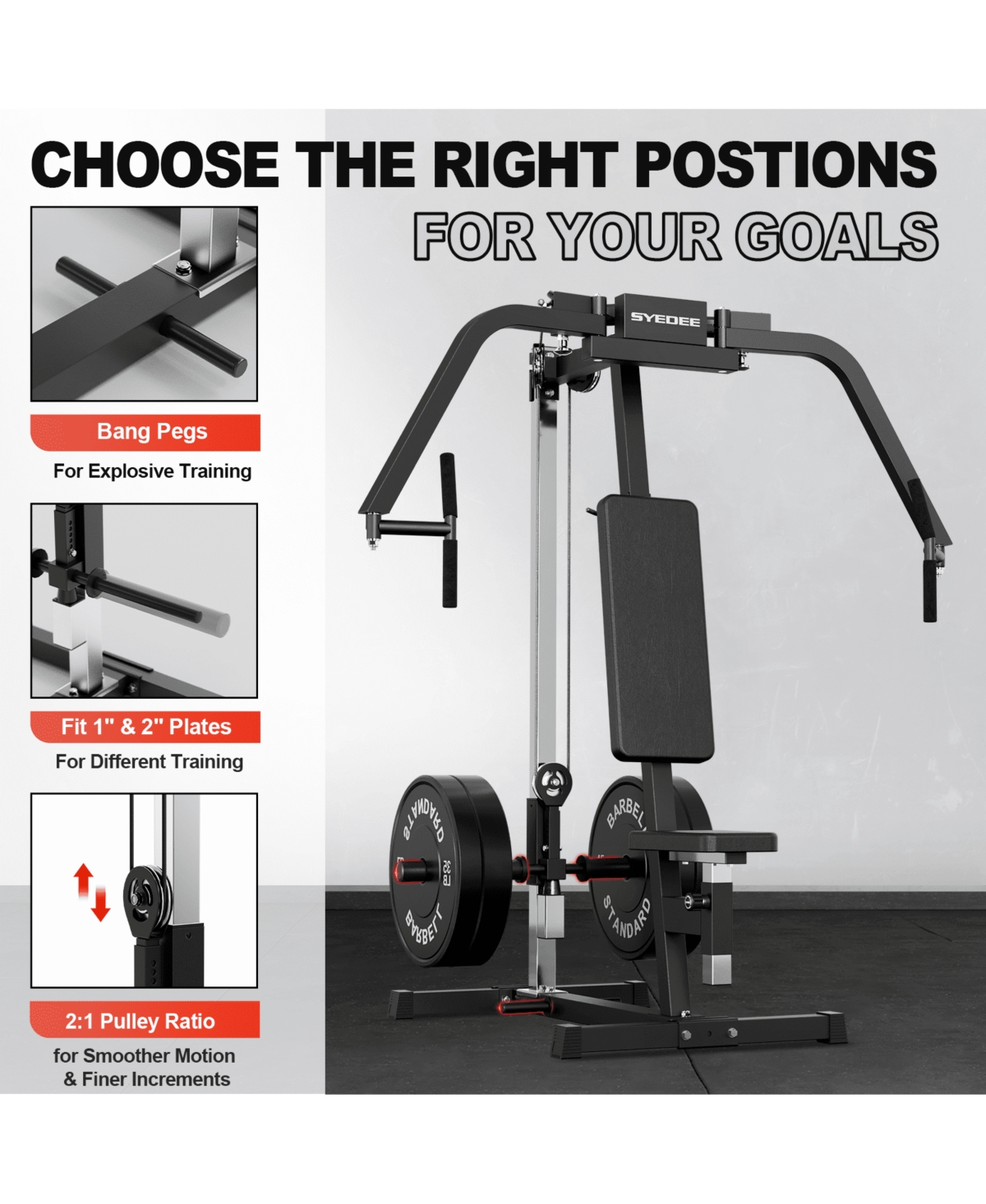 Syedee Chest Fly and Reverse Delt Machine, Plate-Loaded Pec Deck, 400 Lbs Upper Body Specialty Machine, 4-Level Seat, 2:1 Ratio, Aluminum Pulleys