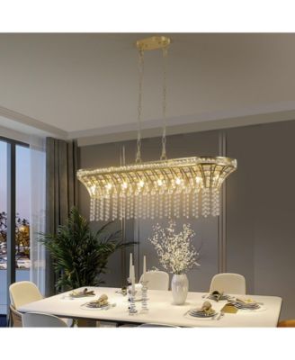 39" Crystal Linear Rectangle Chandelier, Pendant Light with Cascading Beads (Bulb Not Included)