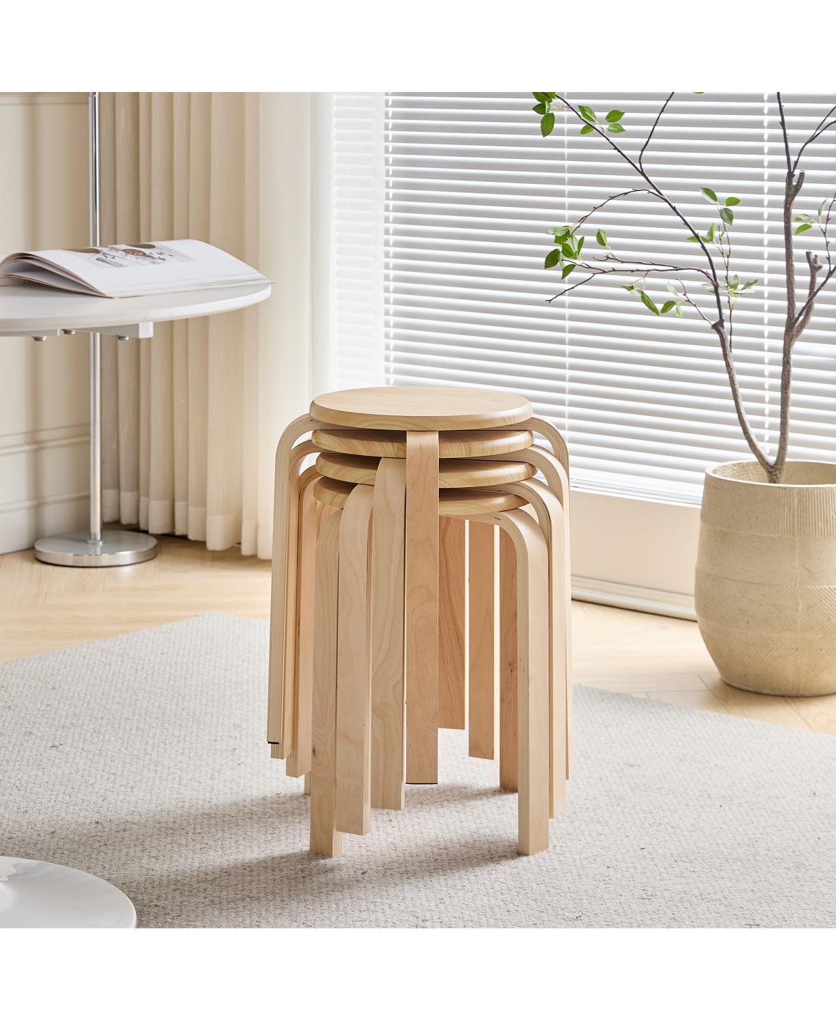 Streamdale Furniture Set of 4 Stackable Bentwood Stools for Dining, Kitchen, and Classroom