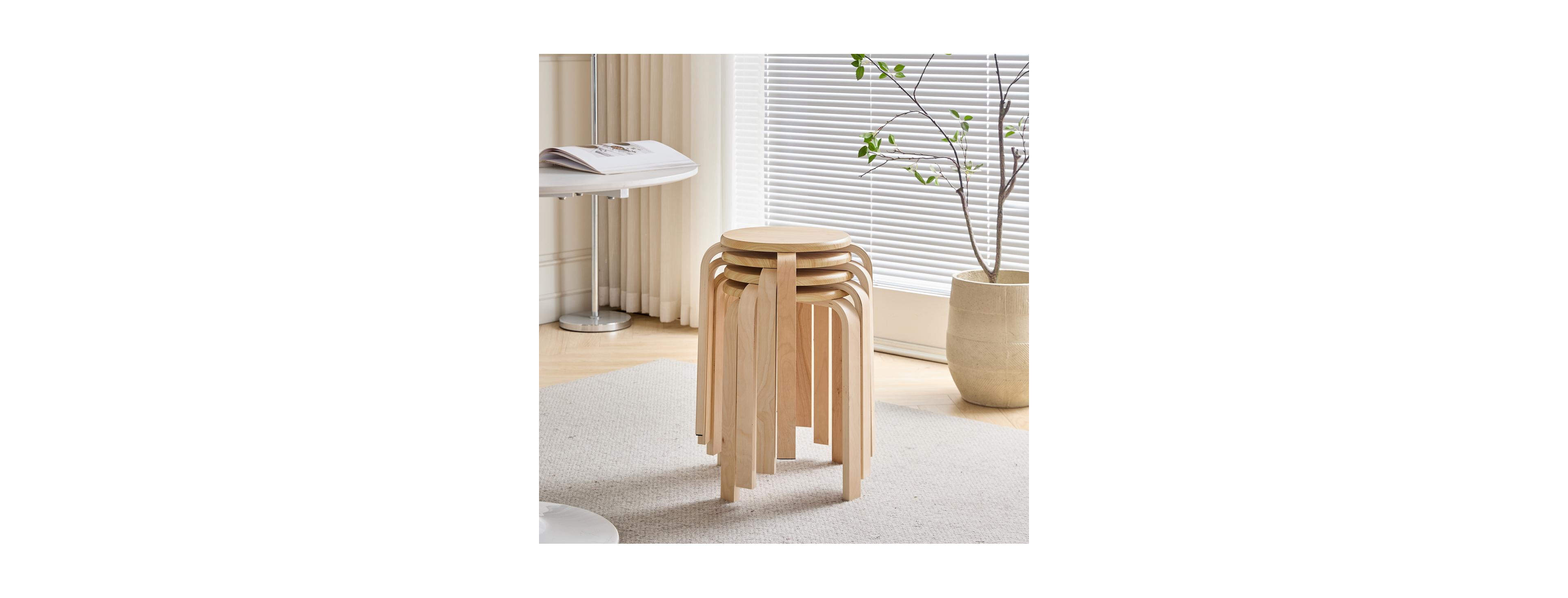 Streamdale Furniture Set of 4 Stackable Bentwood Stools for Dining, Kitchen, and Classroom