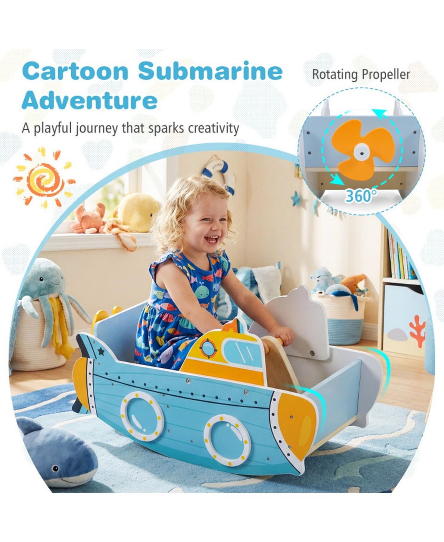 Детская игрушка SUGIFT Wooden Rocking Climber with Rotating Propeller, 45 lb Capacity, Ages 1+, цвет: Синий — фото 7