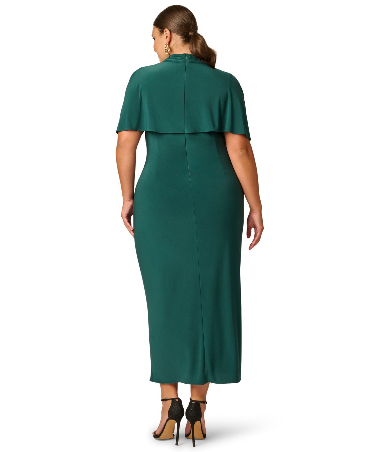 Plus Size Matte Jersey Short-Sleeve Cutout Mock Neck Capelet Dress