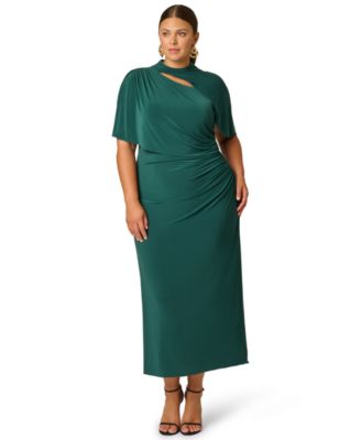 Plus Size Matte Jersey Short-Sleeve Cutout Mock Neck Capelet Dress
