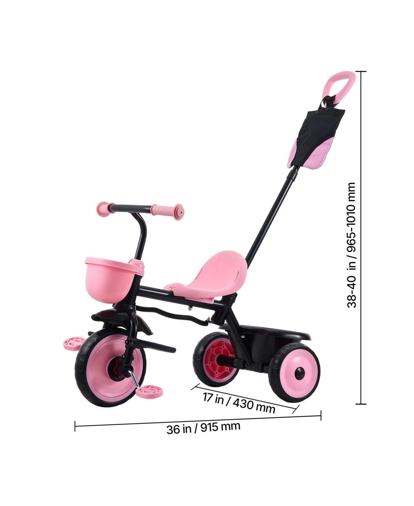 Детская игрушка SEVORLEY Toddler 2-in-1 Convertible Tricycle with Parent Push Handle, 55 lb. Capacity, Ages 1.5+, цвет: Розовый — фото 3