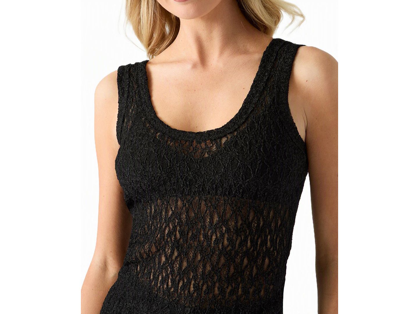 Женский топ GUESS Matilde Lace Scoop Neck, цвет: Угольно-чёрный — фото 3