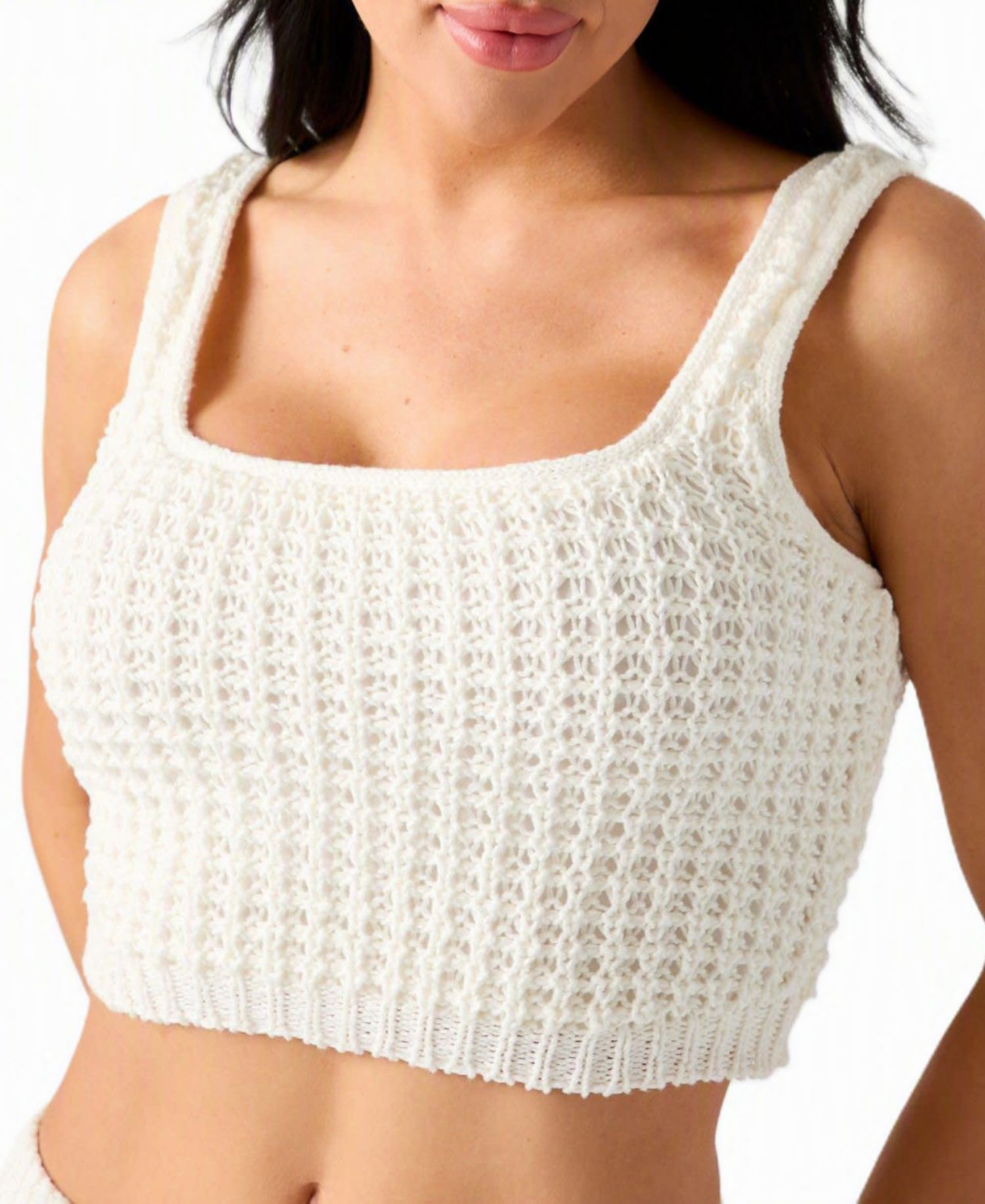 Women's Remi Square-Neck Sleeveless Crop Cotton-Blend Sweater Tank