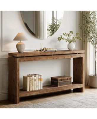 63" Solid Wood Console Table with 2-Tier Storage
