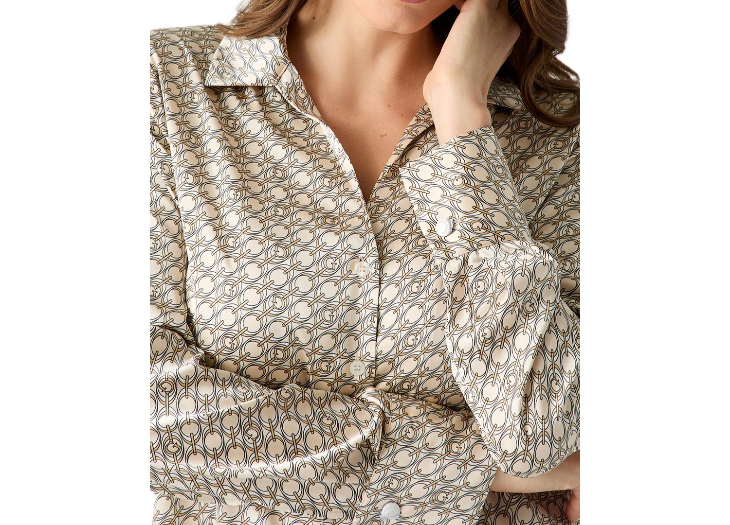 Women's Concetta Satin Wrap Collared V-Neck Long-Sleeve Blouse