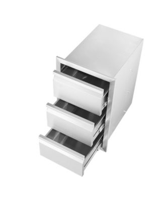 3-Tier Stainless Steel BBQ Drawers 15in W x 25.4in H x 19in D Flush Mount Box Frame