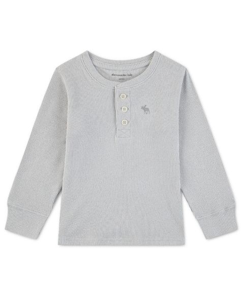 Футболка abercrombie kids Clean Waffle Long-Sleeve T-Shirt для мальчиков-малышей, цвет: Светлый серый меланжевый