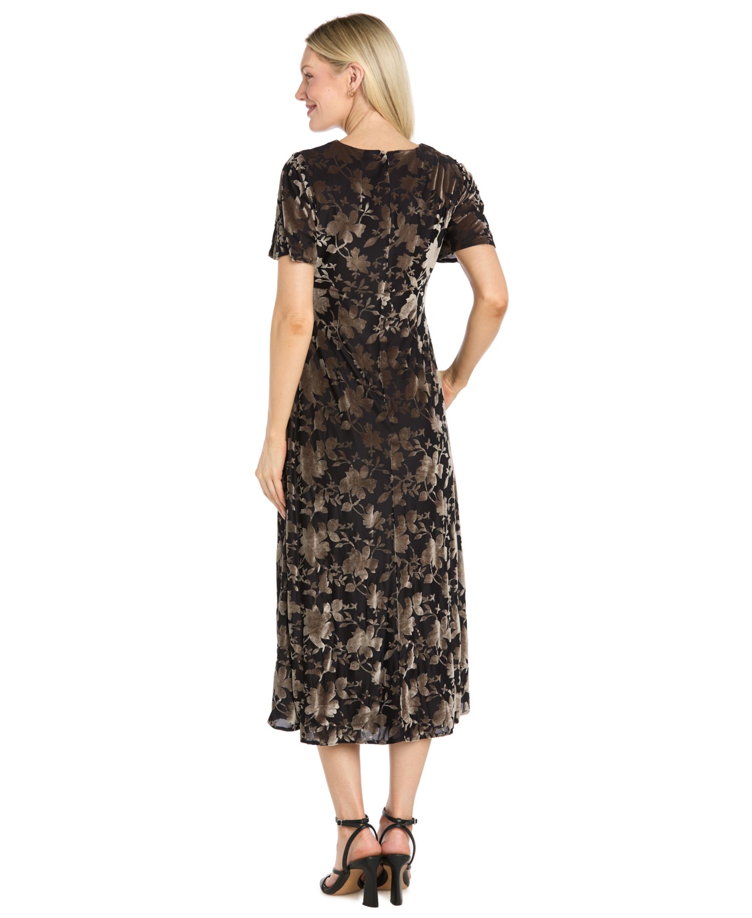 Women's Velvet Floral V-Neck Midi Dress