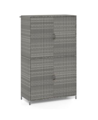 4-Door Wicker Storage Cabinet, 58 in Vertical Shed with Shelves