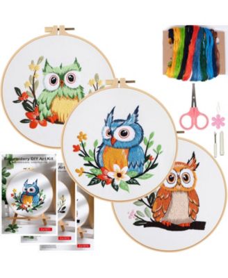3 Sets Embroidery Kit Owl Pattern Hand Stitches Beginners Craft