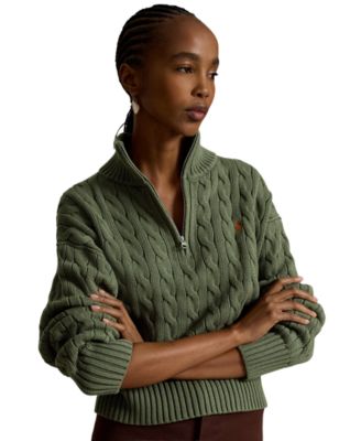 Women's Cable-Knit Cotton Quarter-Zip Sweater