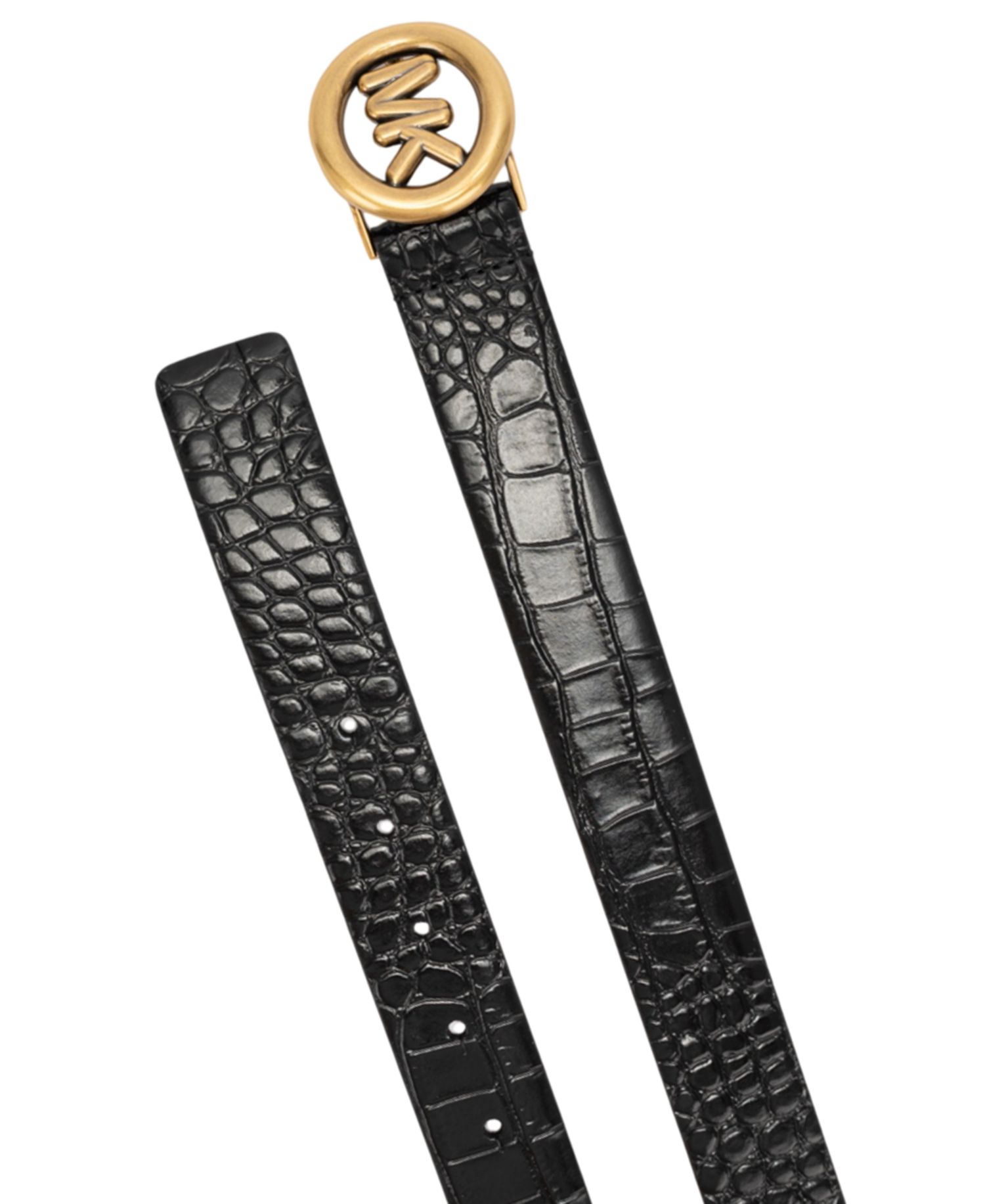 MICHAEL Antique Gold-Tone Buckle Leather Belt