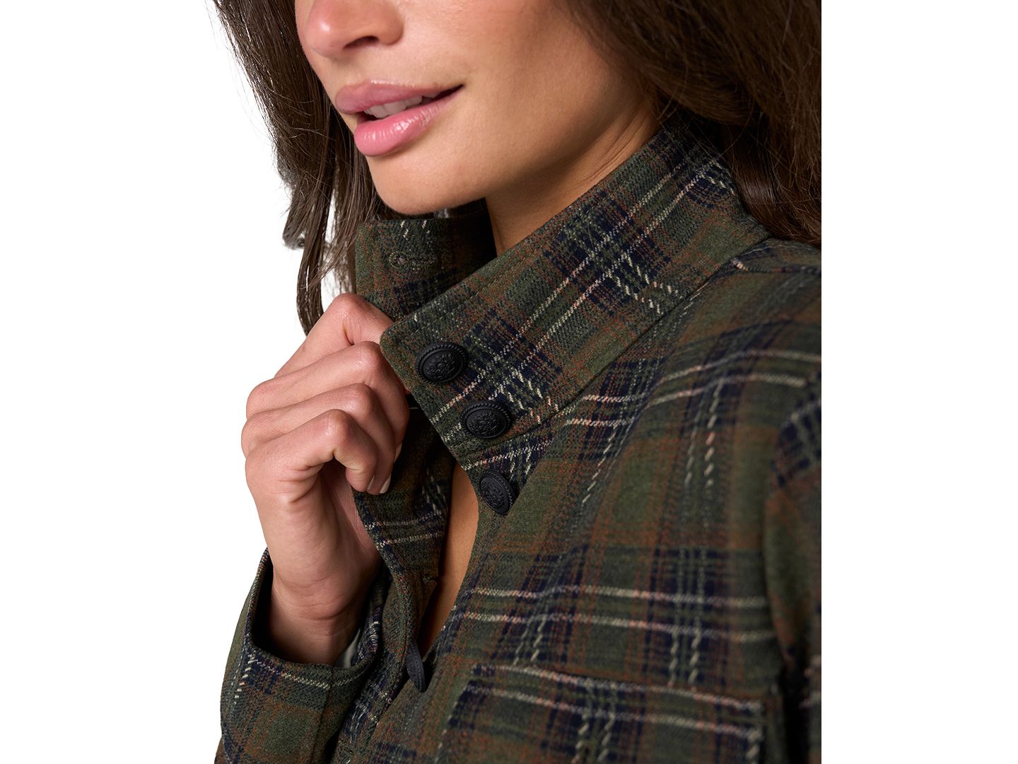 Женская куртка Liverpool Los Angeles Tartan-Plaid Funnel-Neck, цвет: Оливковый — фото 2