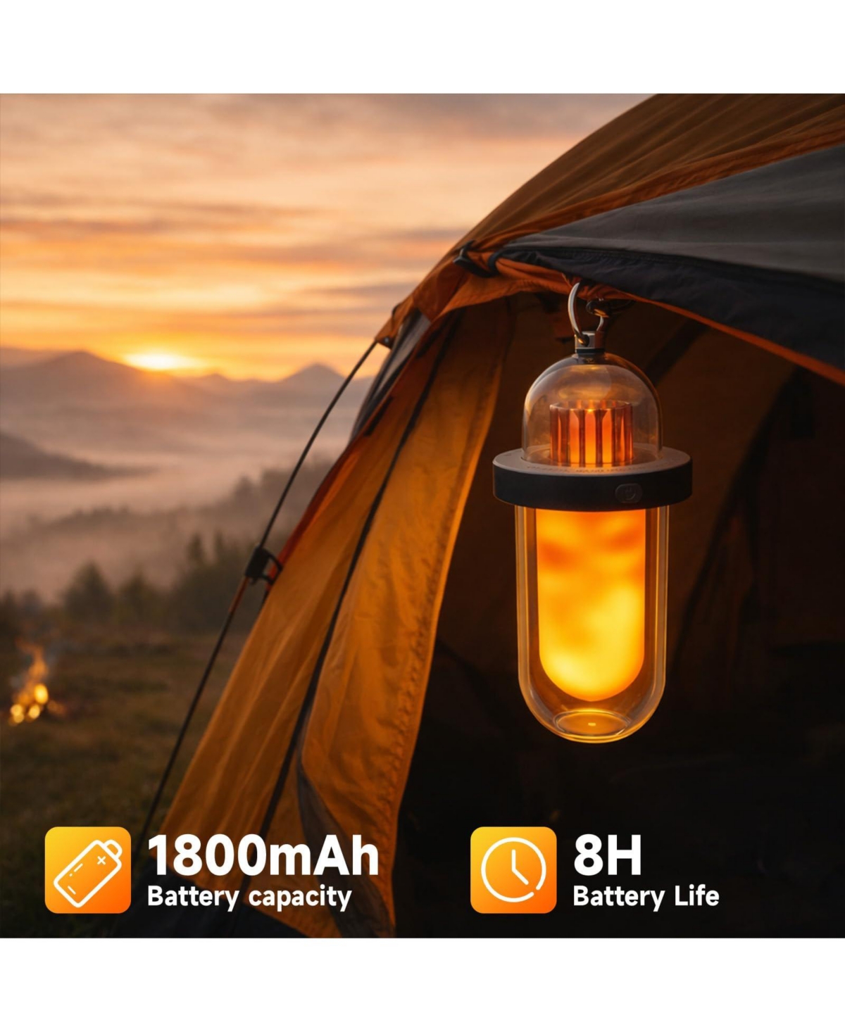 Aronkl Rechargeable Led Camping Lantern Flickering Flame IP54 Waterproof Outdoor Light