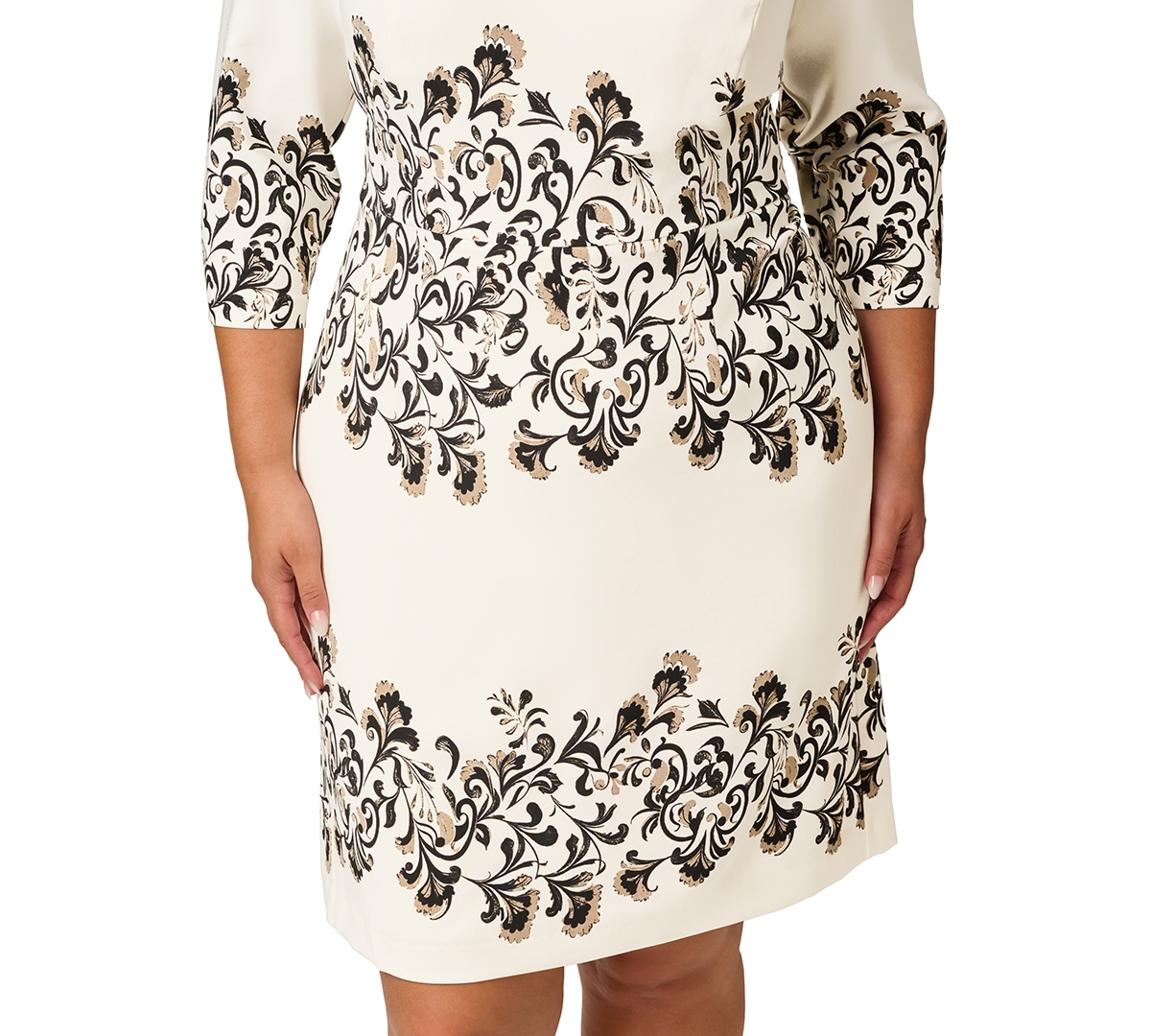 Adrianna Papell Plus Floral-Print 3/4-Sleeve Sheath Dress