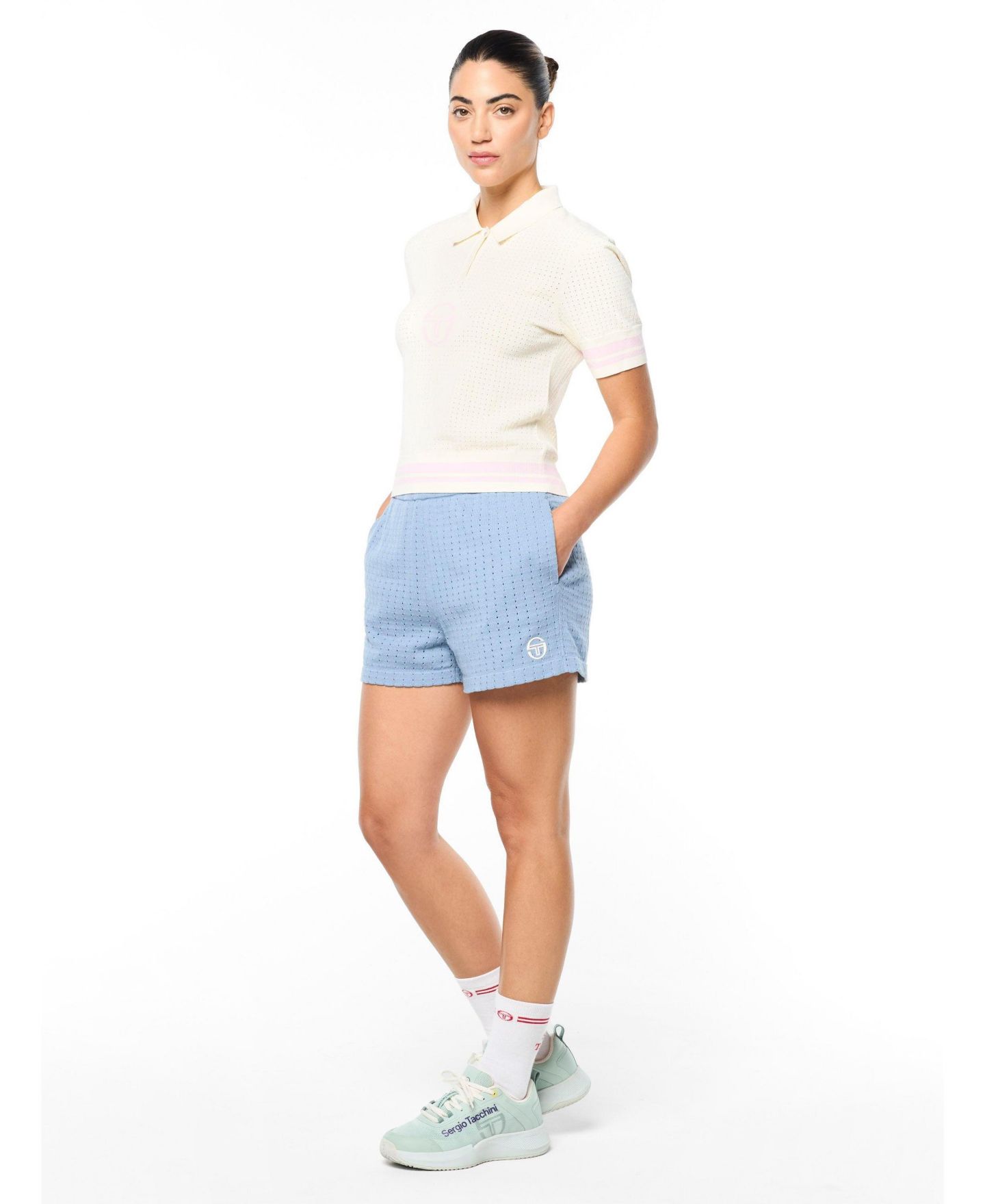 Женское поло Sergio Tacchini Leila Short-Sleeve Pointelle-Knit Polo, цвет: Gardenia — фото 3