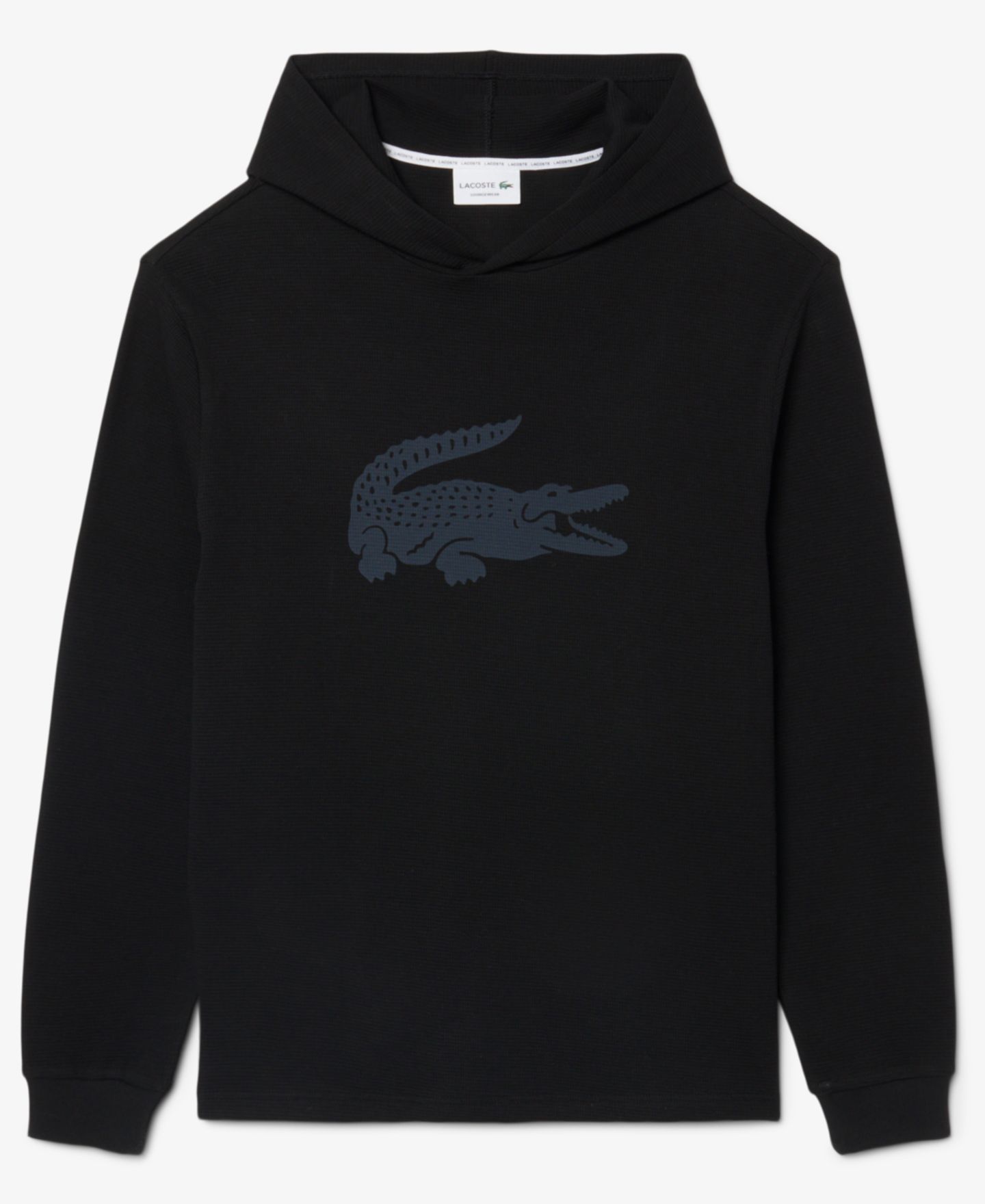 Мужское худи Lacoste Sleep Waffle-Knit Graphic, цвет: Чёрный — фото 1