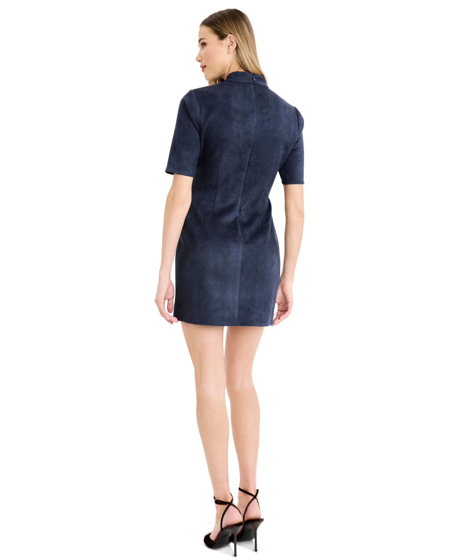 Women's Faux Suede Elbow Sleeve Mock Neck Mini Dress
