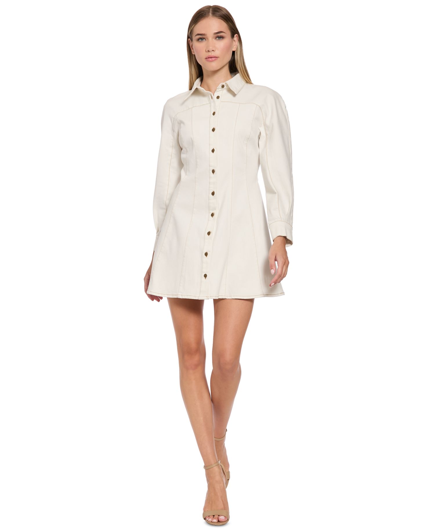 Women's Long-Sleeve Mini Denim Shirt Dress