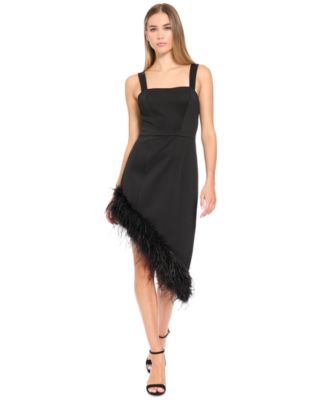 Women's Mini Asymmetrical Feather-Trim Dress