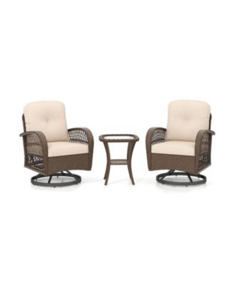 Outdoor Swivel Rocker Set with Glass Top Table and Thick Cushions