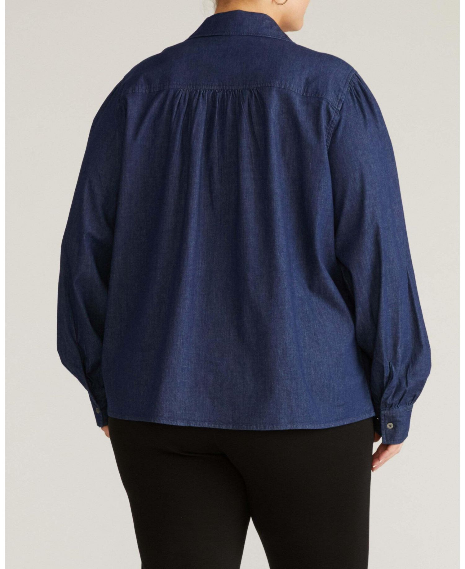 Plus Size Maisie Chambray Popover Long-Sleeve Blouse