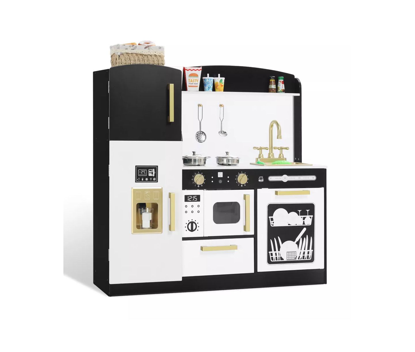 Детская игрушка Kinder King Wooden Pretend Play Kids Kitchen, Toy Kitchen Playset With Oven, Microwave for Boys Girls Age 3+, цвет: Тёмный серый — фото 1