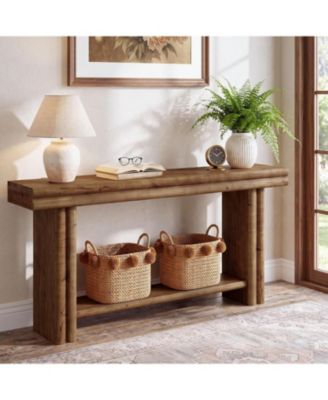 Solid Wood Console Sofa Table, Farmhouse Long Entryway Table Behind Couch