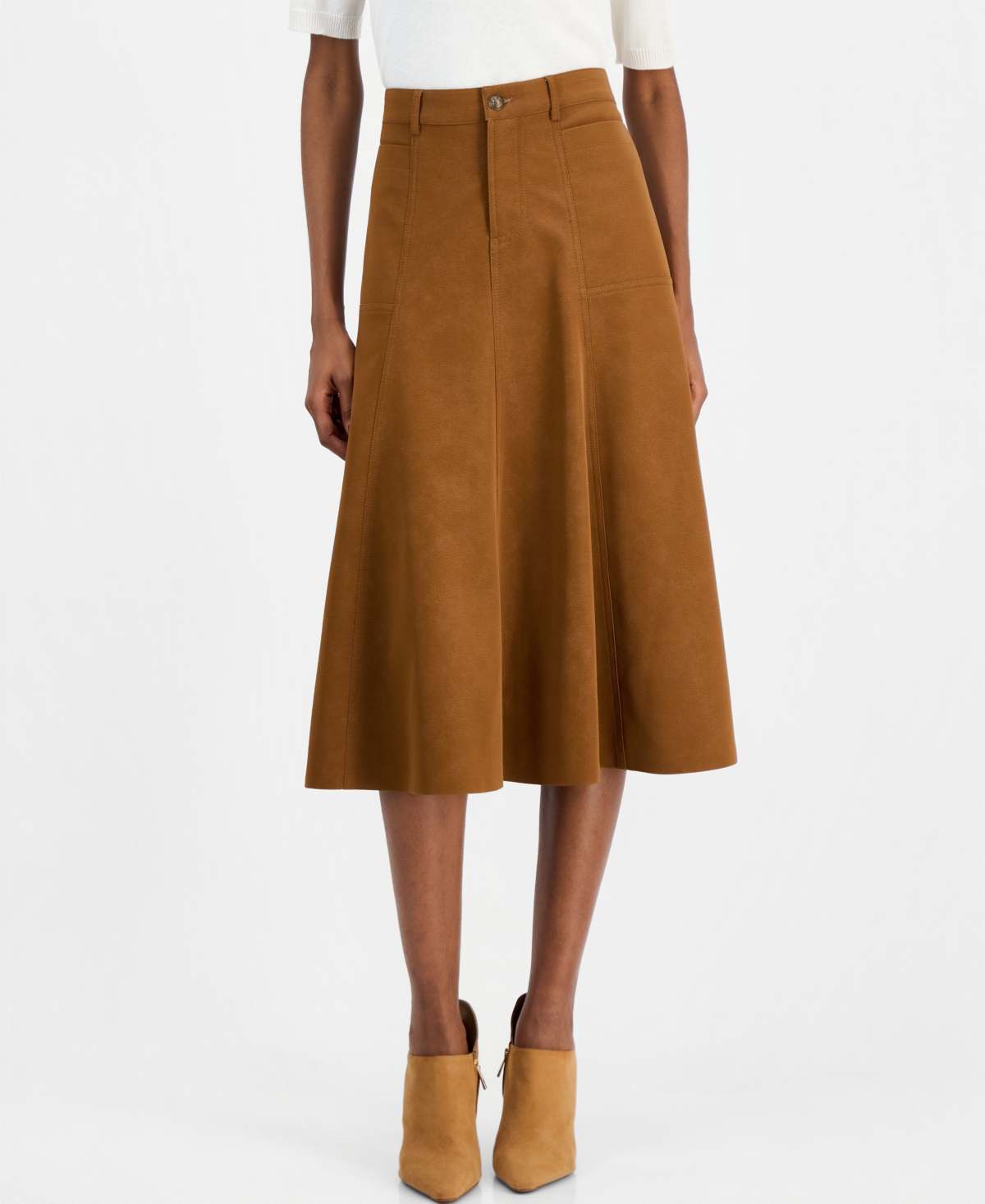 Kobi Halperin Women's Lucie A-Line Midi High-Waisted Faux Leather Skirt, Macy's Exclusive - Brown