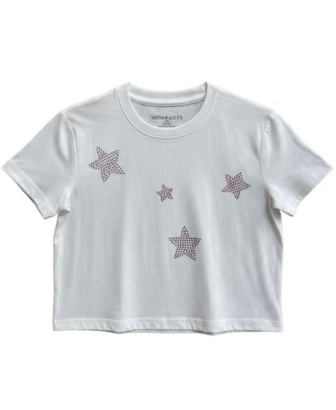 Футболка With Jules Crewneck Star Rhinestone Printed T-Shirt для девочек, цвет: Белый