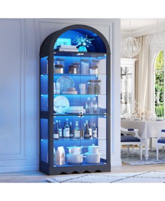 6-Tier Glass Display Cabinet With Rgb Sensor Lights And Lock
