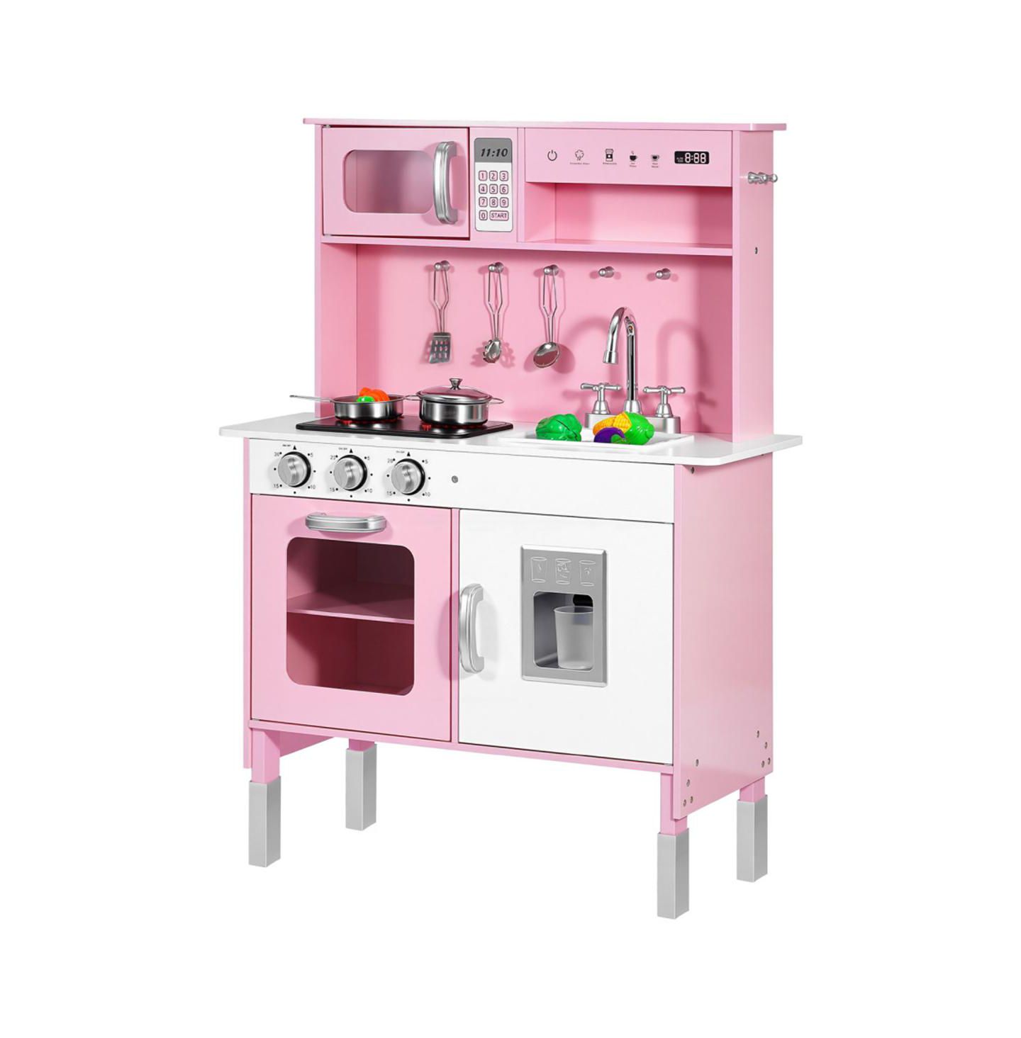 Детская игрушка YOBTOP Wooden Play Kitchen with Interactive Lights, Sounds & Accessories, Ages 3+, цвет: Розовый — фото 10