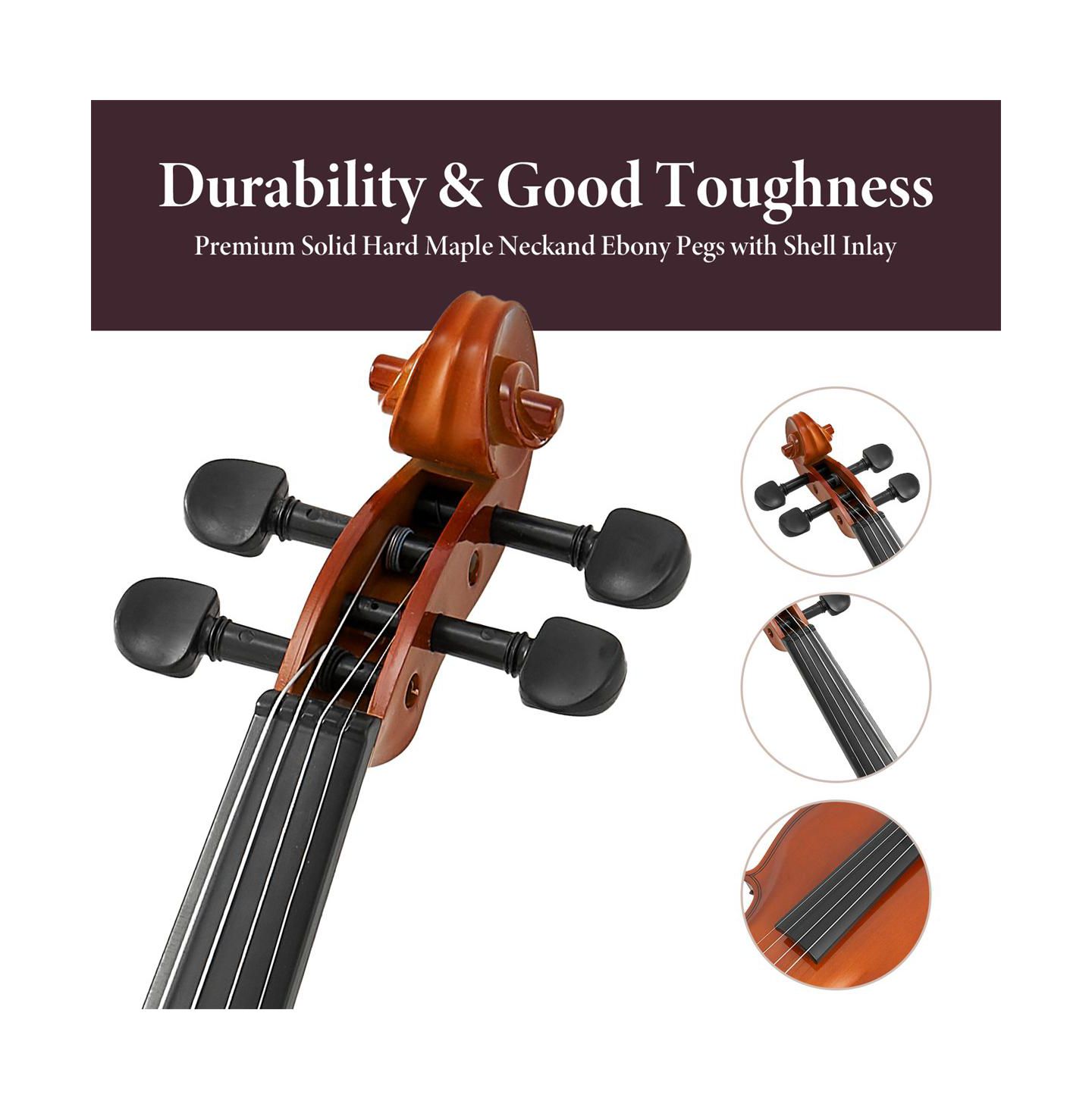 Детские игрушки YOBTOP 4/4 Full Size Handcrafted Ready-to-Play 2-Piece Violin and Bow Set, Ages 11+ — фото 6