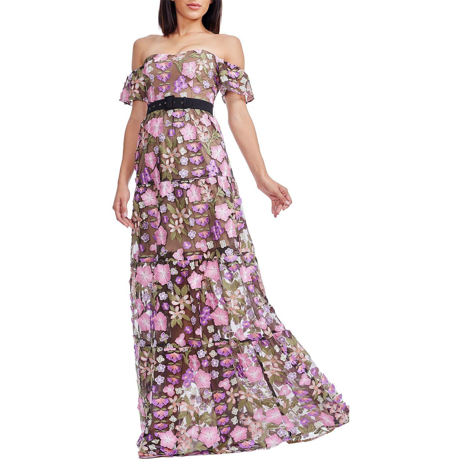Women's Lara Off-the-Shoulder Sweetheart 3D Floral Embroidered Tiered Gown
