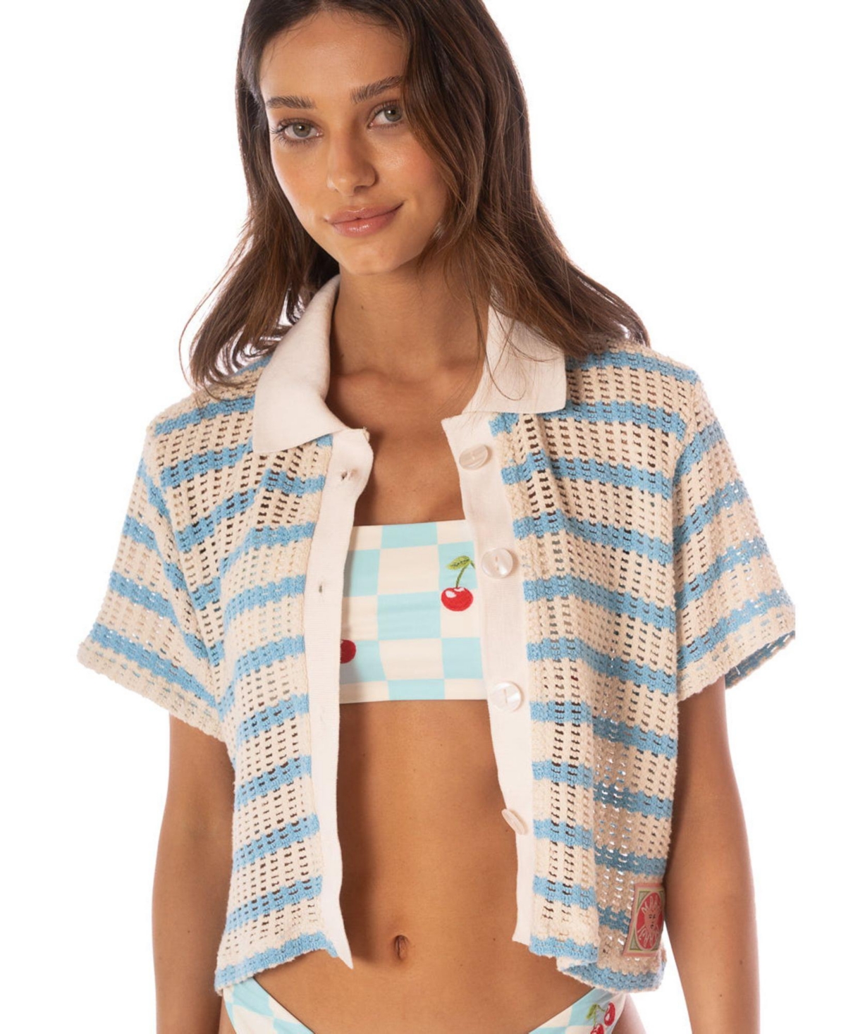 Maaji Women's Icy Stripes Wavy Collared Crop Shirt