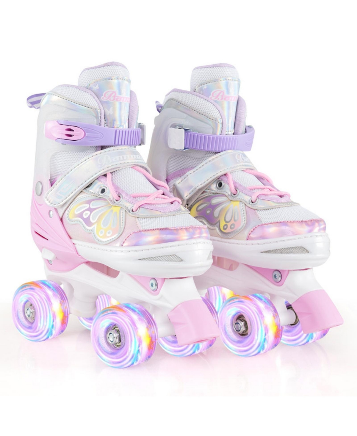Sugift Teen Roller Skates 4-Size Adjustable with Motion Light-Up Wheels and Reinforced Brake Ages 13 and Up - Pink