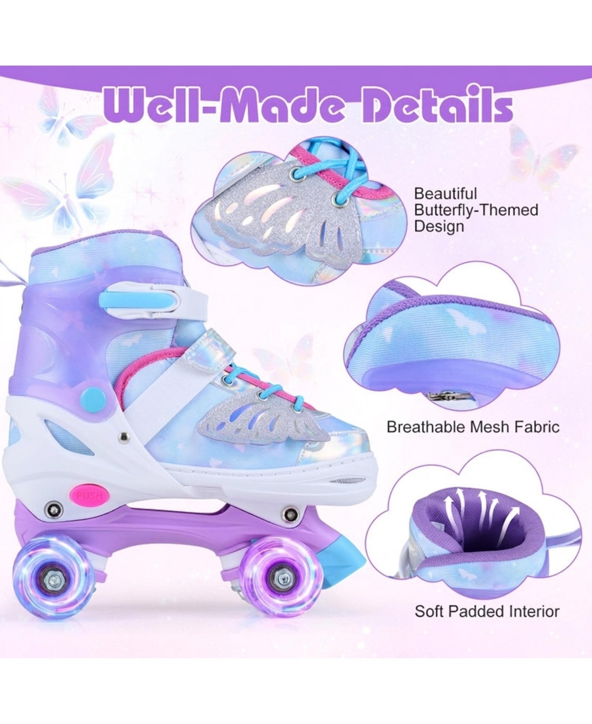 Sugift Expandable Quad Roller Skates for Older Kids with Reinforced Brake and Led Wheels Ages 9-14