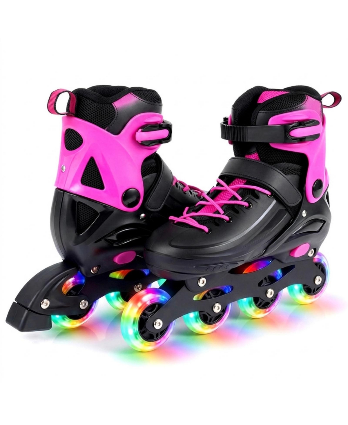 Sugift Inline Skates for Kids and Teens with Push-Button Sizing and Triple Protection Ages 9-14