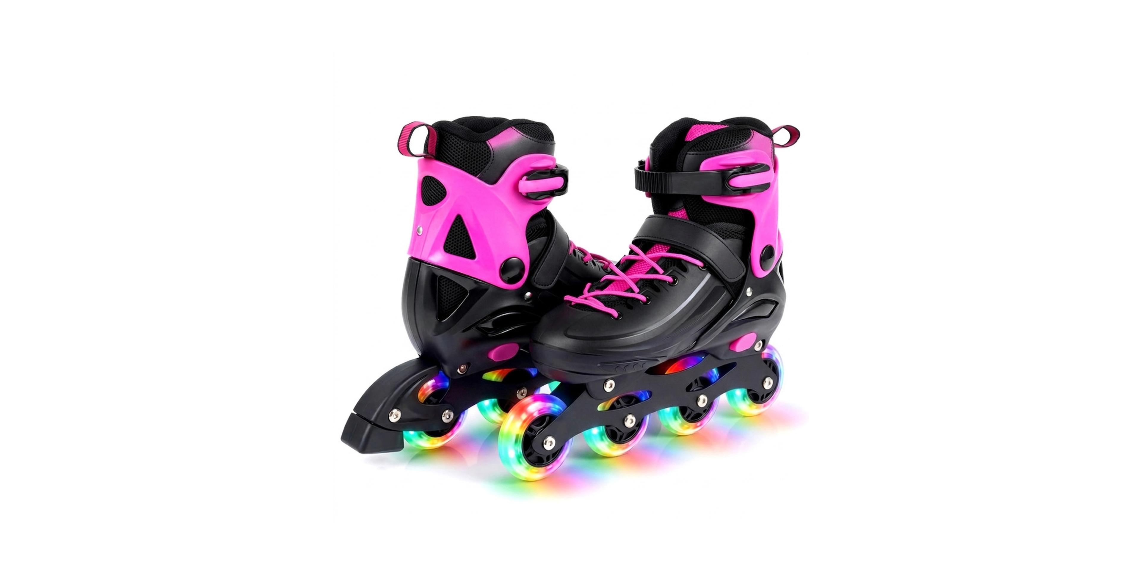 Sugift Inline Skates for Kids and Teens with Push-Button Sizing and Triple Protection Ages 9-14