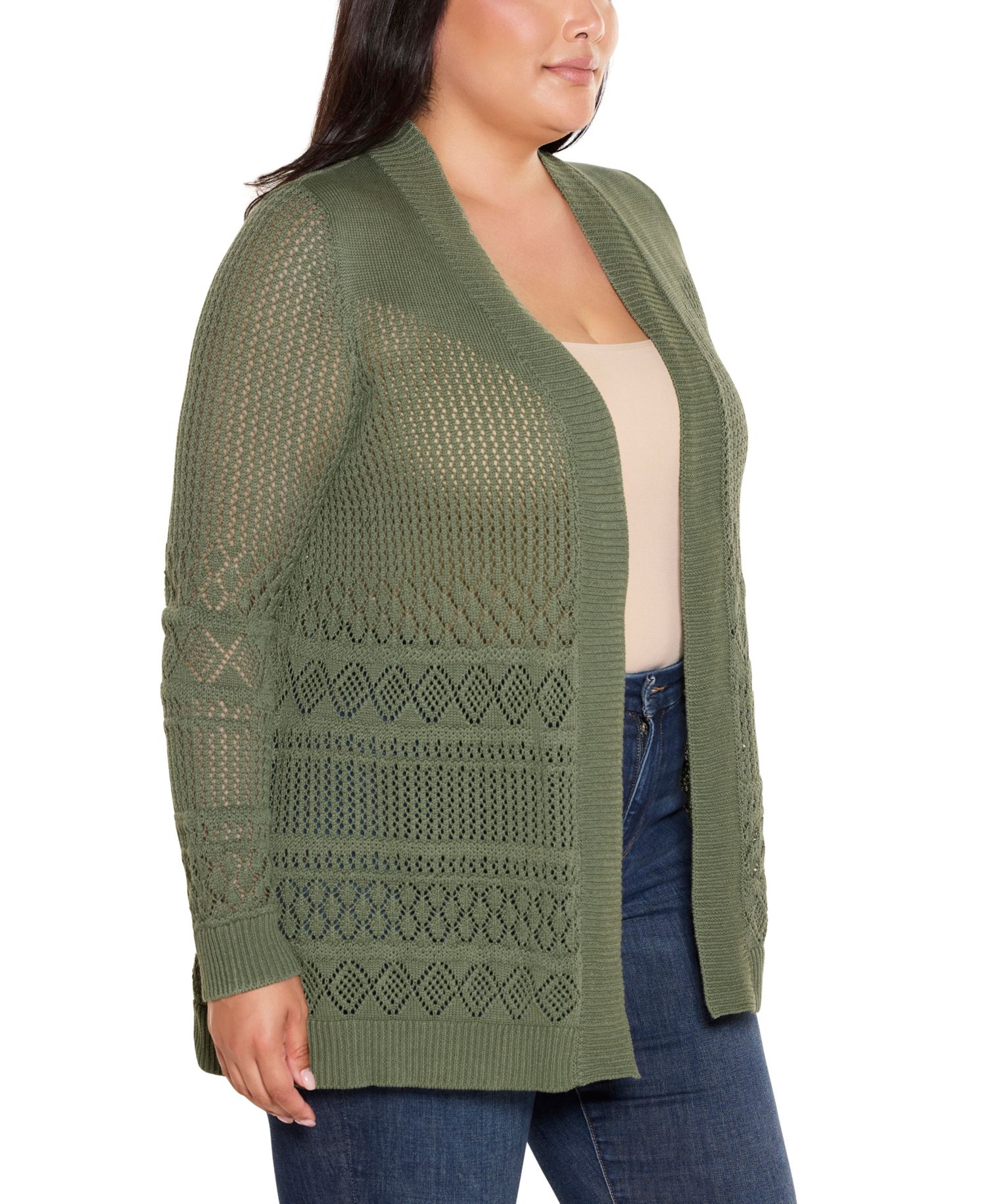 Plus Size Pointelle Open Cardigan Sweater