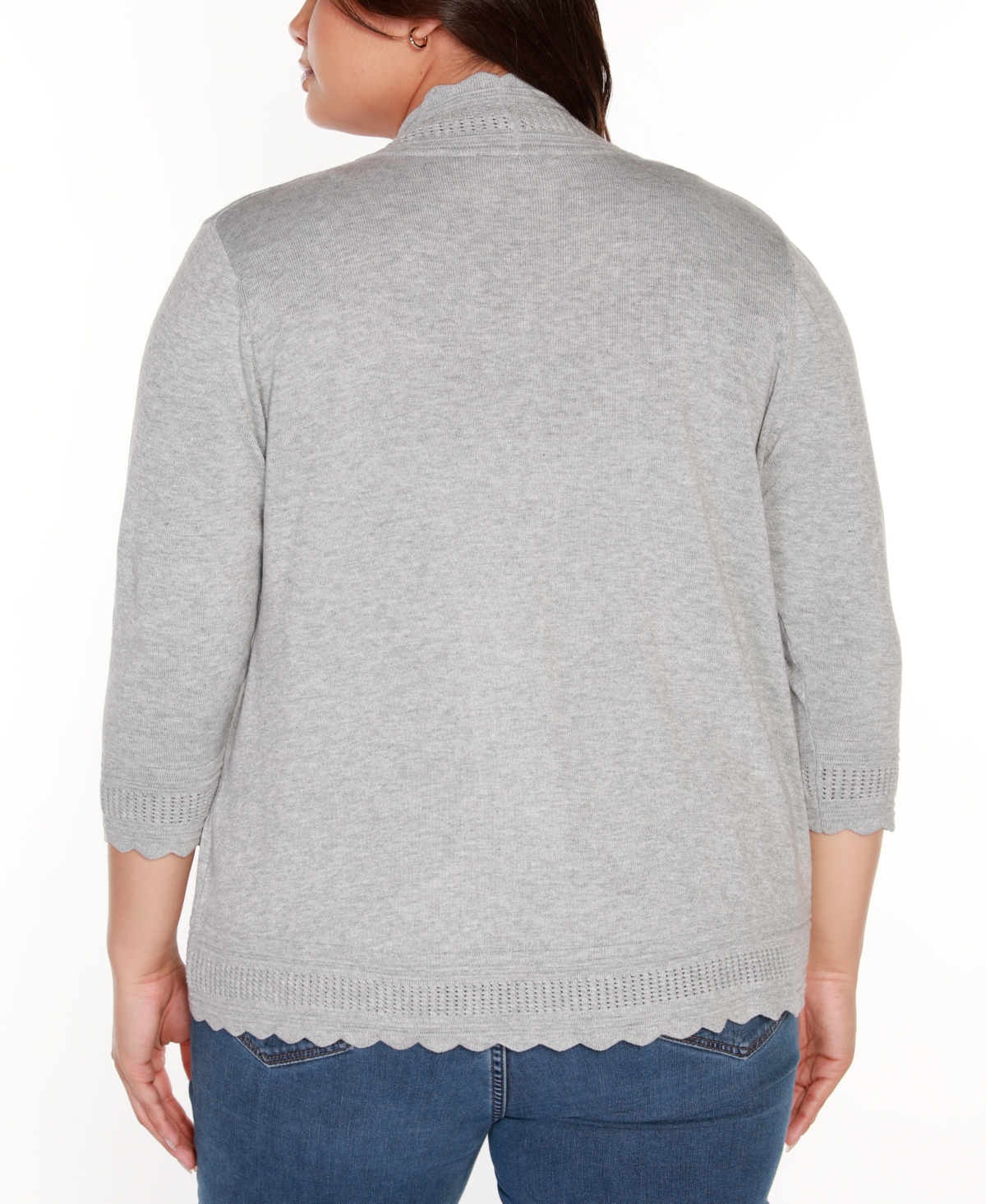 Belldini Plus 3/4-Sleeve Scalloped-Edge Cardigan
