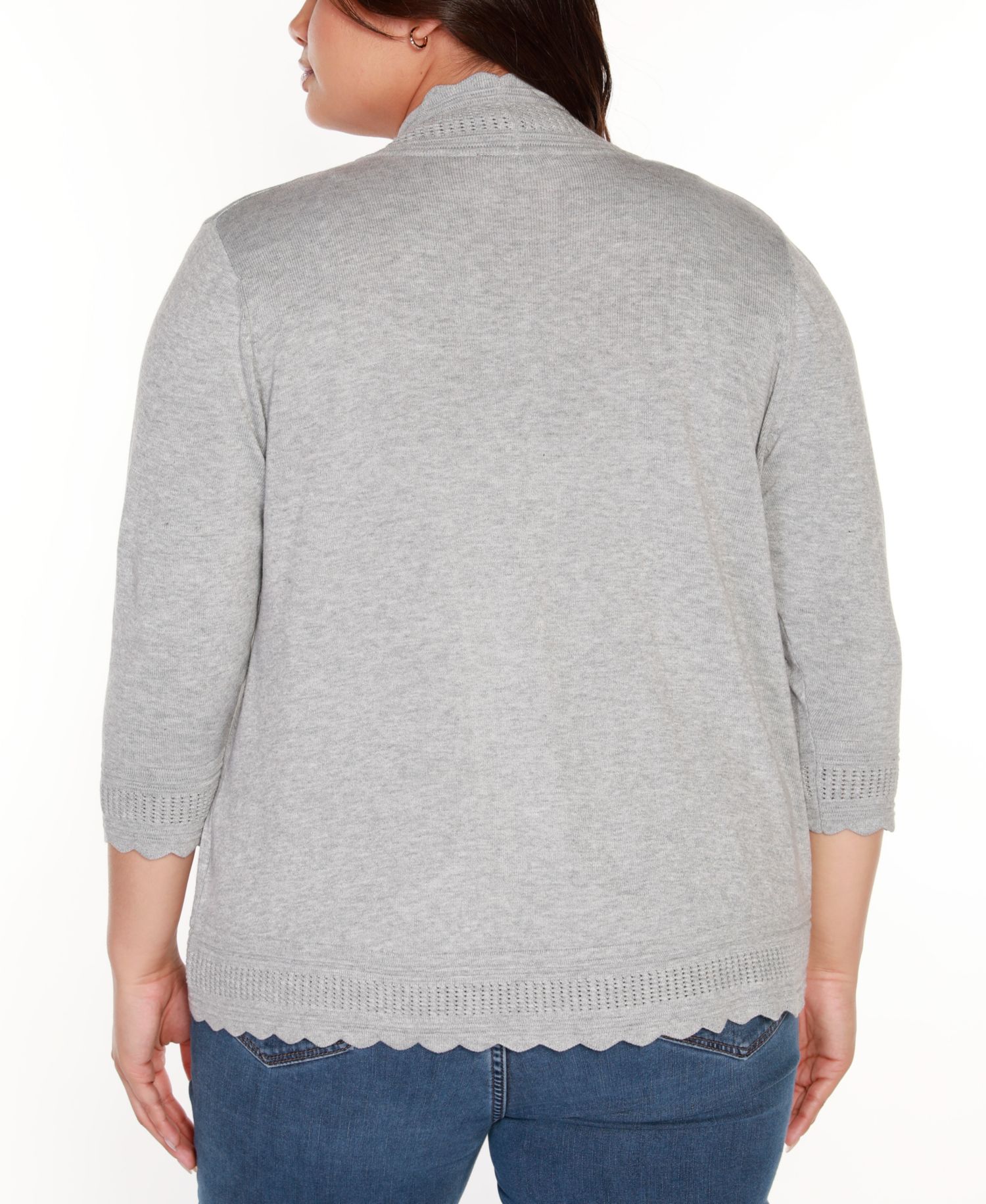 Plus Size 3/4-Sleeve Scalloped-Edge Cardigan