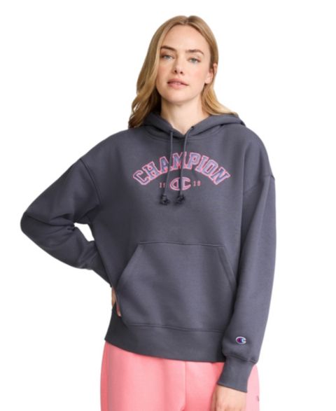 Женское худи Champion Fleece Long-Sleeve Satin Applique, цвет: Стальной